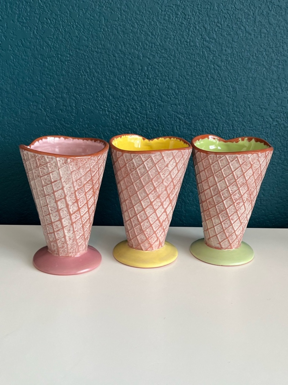 Vintage Hallmark Ceramic Ice Cream Waffle Cone Sundae Cups x3 - Picture 5 of 9